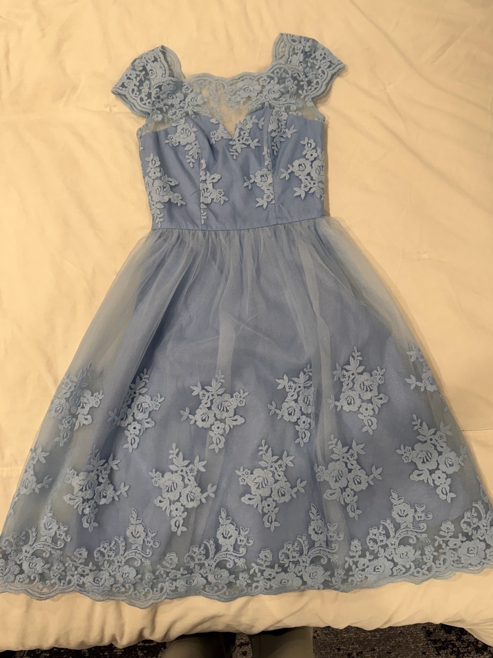 Chi Chi London Pale Blue Lace Midi Dress